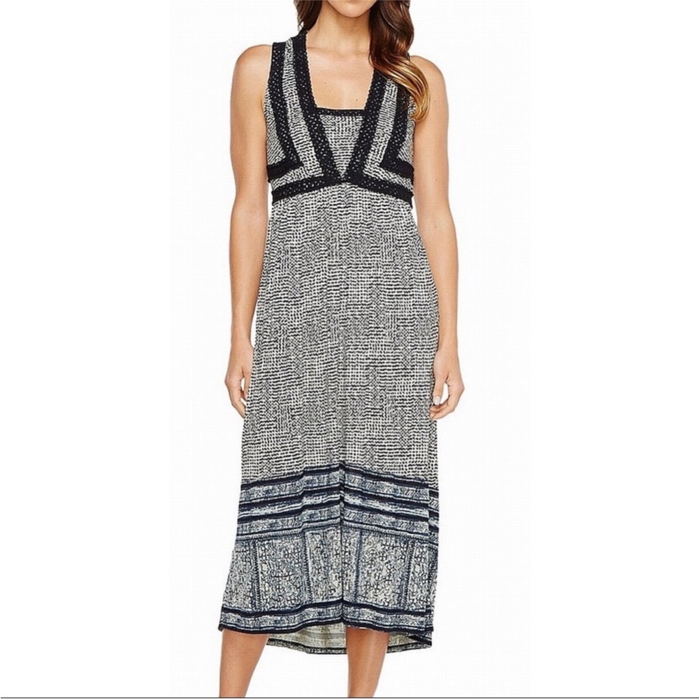 New Lucky Brand Black Maxi Dress Crochet Knit Detail Sleeveless Size XS